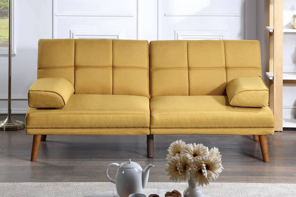 Mahika Mustard Linen-Like Fabric Adjustable Sofa