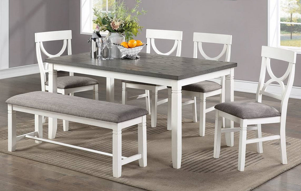 Maite 6-Pc White Wood/Fabric Dining Table Set