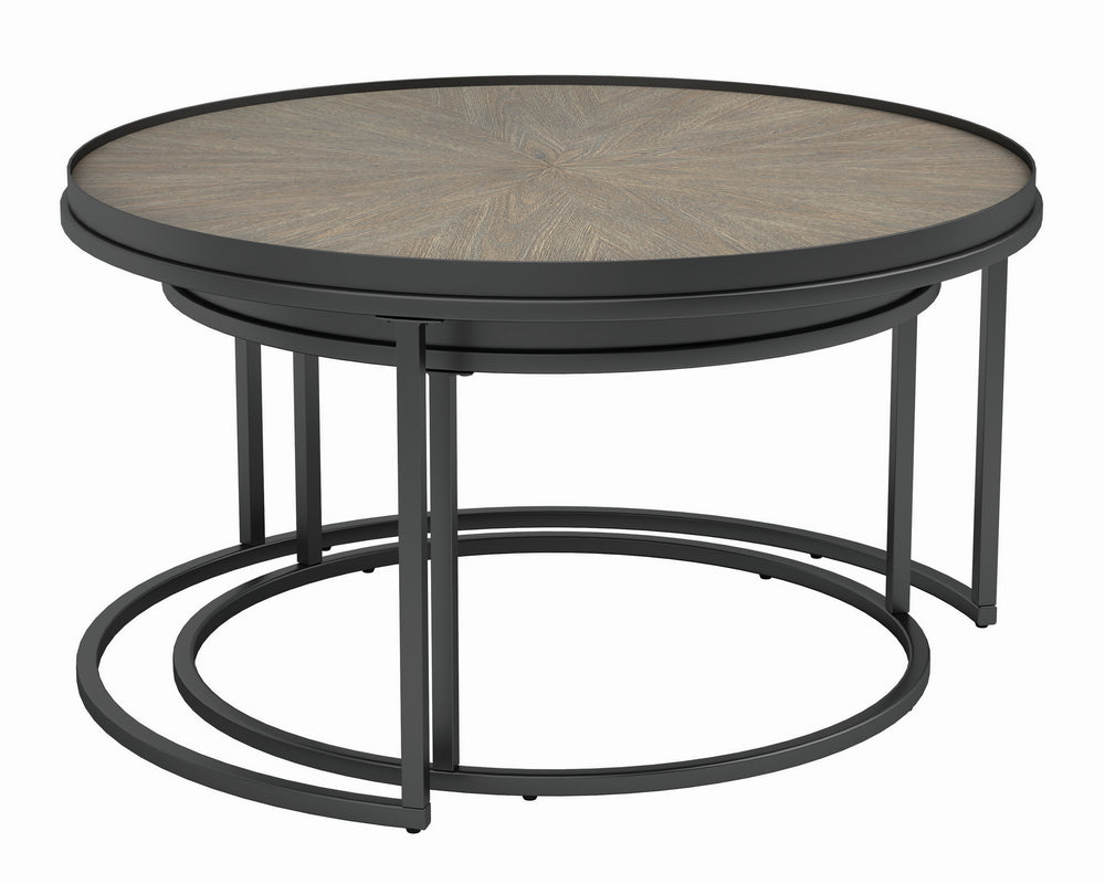 Malia 2-Pc Weathered Elm Wood/Gunmetal Nesting Table Set