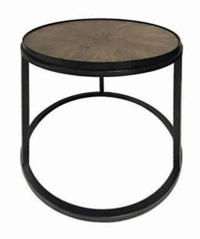 Malia Weathered Elm Wood/Gunmetal Round End Table