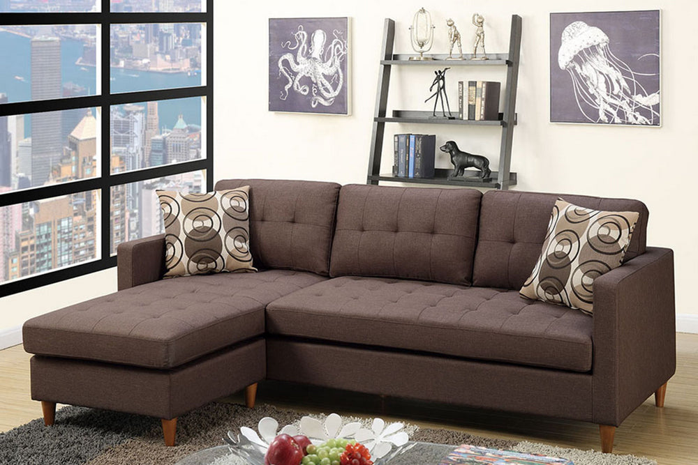 Manuela Chocolate Fabric Reversible Sectional Sofa