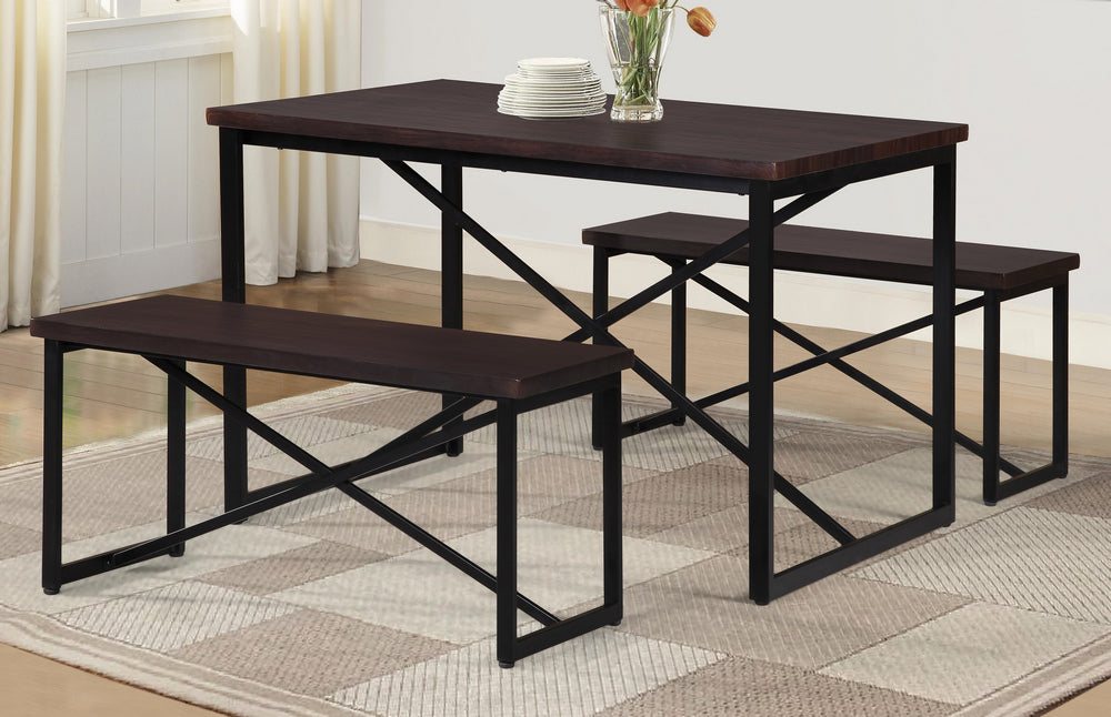 Marcela 3-Pc Brown Wood/Metal Dining Table Set