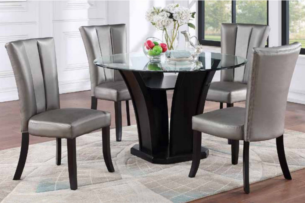 Marietta Clear Glass/Dark Brown Wood Round Dining Table