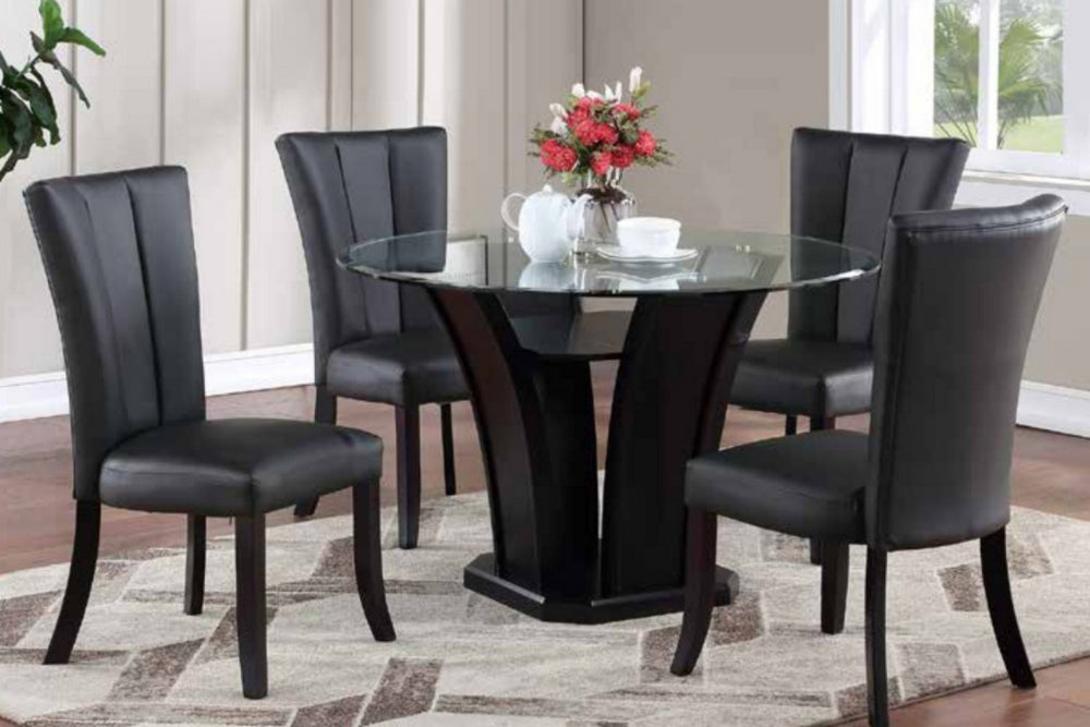 Marietta Clear Glass/Dark Brown Wood Round Dining Table