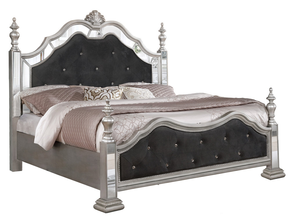 Marilena Black Velvet/Metallic Gray Wood Cal King Panel Bed