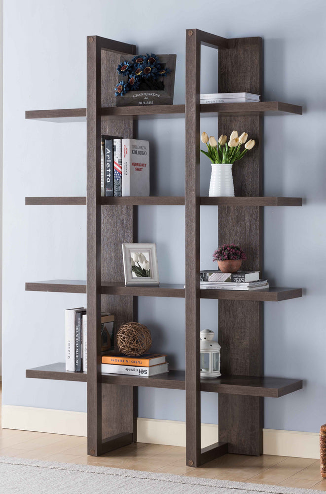 Marion Walnut Oak Wood Bookcase with 4 Shelves