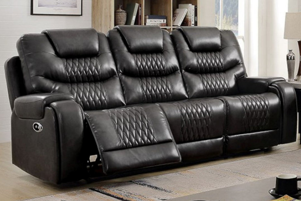 Marley Gray Leatherette Power Recliner Sofa