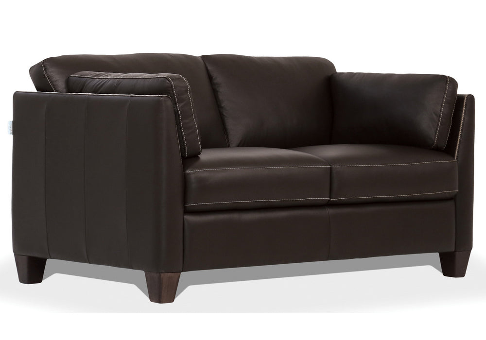 Matias Chocolate Leather Loveseat with Sloped Armrests