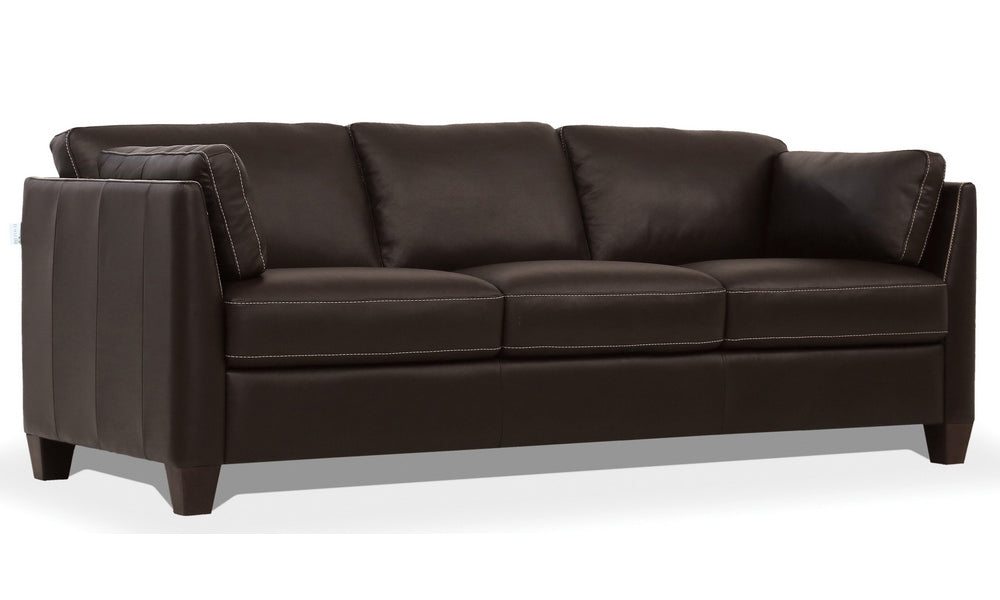 Matias Chocolate Leather Sofa with Sloped Armrests