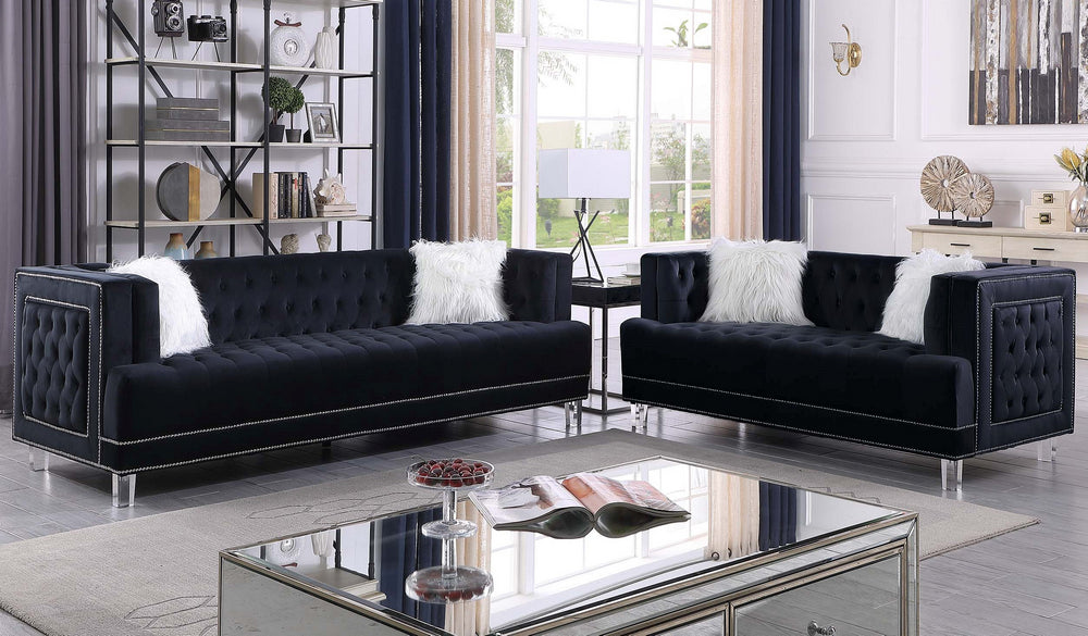 Maya 2-Pc Black Velvet Tufted Sofa Set