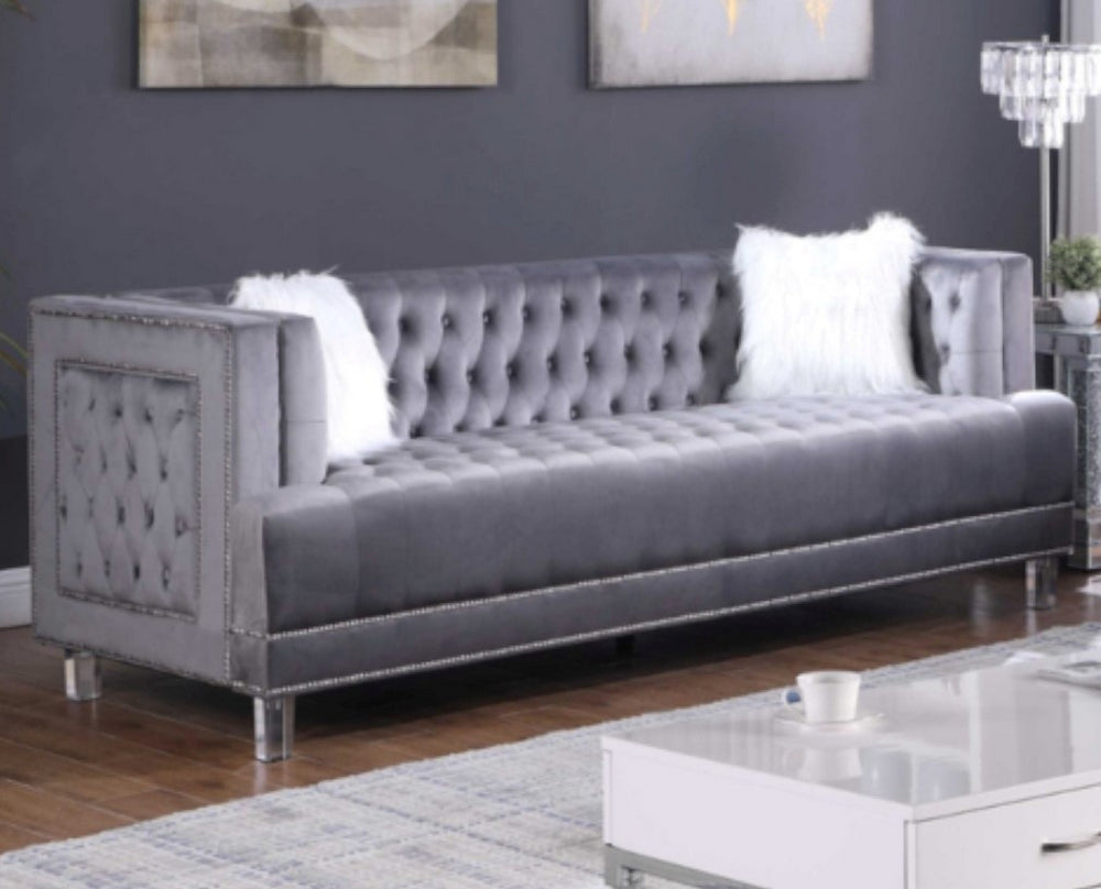 Maya Gray Velvet Tufted Sofa