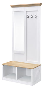 Melati Light Oak/White Wood Hall Tree with Mirror