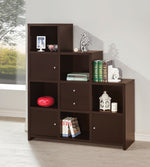 Melina Cappuccino Wood Asymmetrical Bookcase