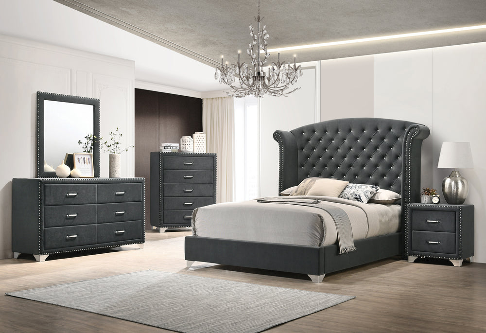 Melody 5-Pc Grey Velvet King Bedroom Set (Oversized)