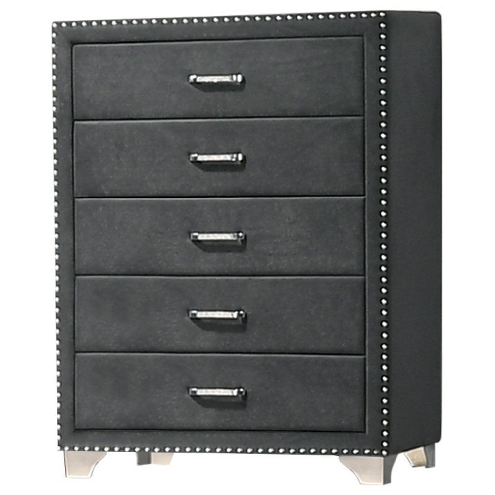 Melody Grey Velvet 5-Drawer Chest