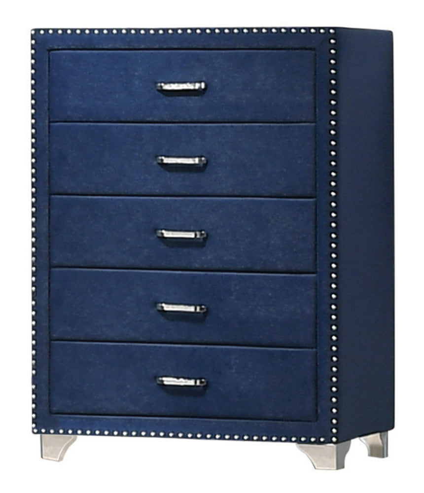 Melody Pacific Blue Velvet 5-Drawer Chest