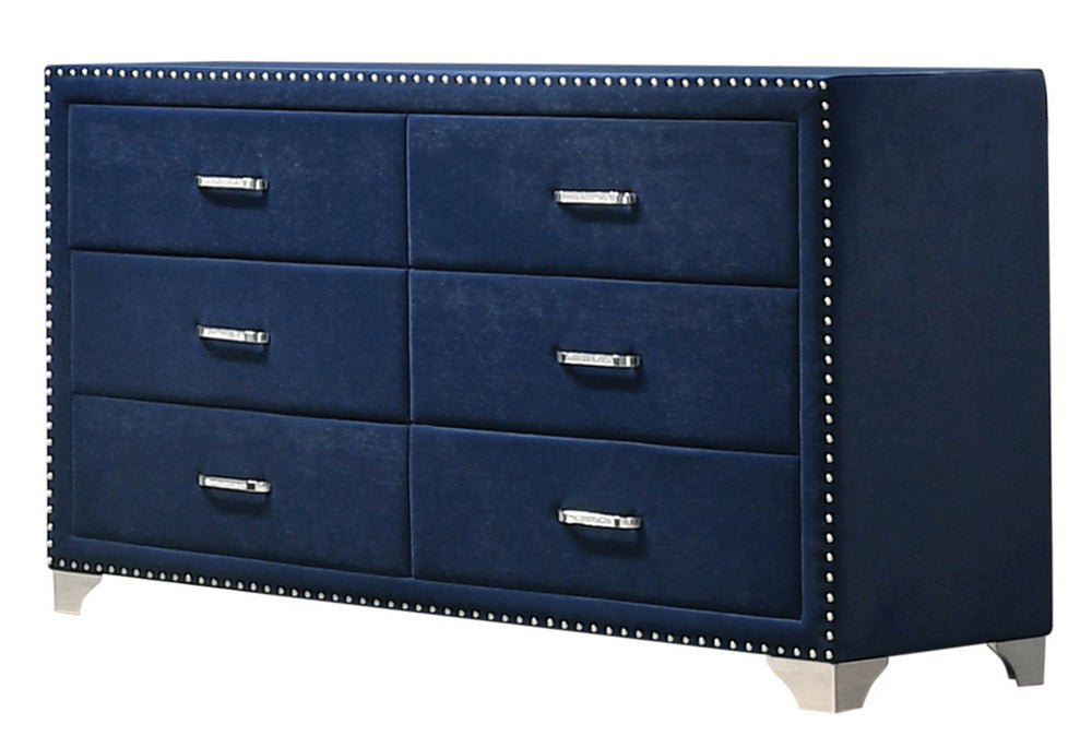 Melody Pacific Blue Velvet 6-Drawer Dresser