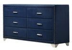 Melody Pacific Blue Velvet 6-Drawer Dresser