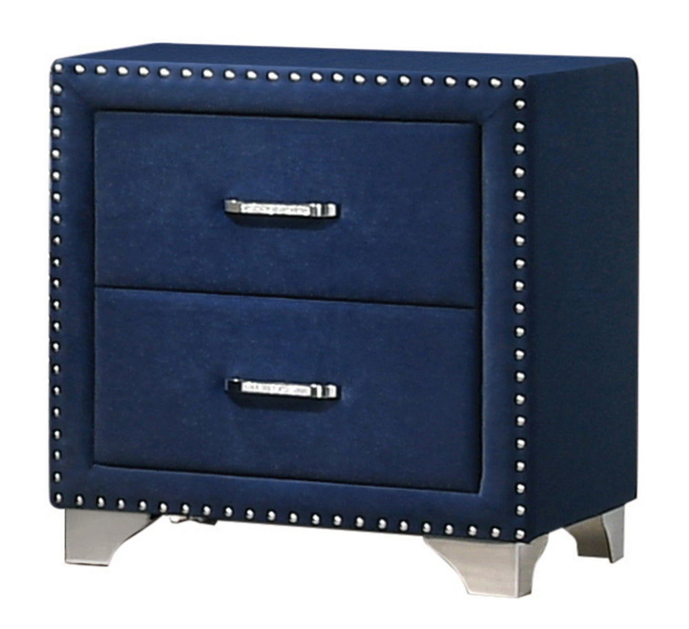 Melody Pacific Blue Velvet 2-Drawer Nightstand