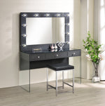 Afshan Dark Grey Leatherette/Chrome Metal Vanity Stool