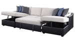 Merill 3-Pc Beige Fabric/Black PU Leather Sectional with Sleeper