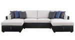 Merill 3-Pc Beige Fabric/Black PU Leather Sectional with Sleeper