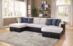 Merill 3-Pc Beige Fabric/Black PU Leather Sectional with Sleeper