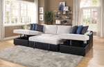 Merill 3-Pc Beige Fabric/Black PU Leather Sectional with Sleeper