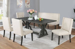 Mia 6-Pc Rustic Black Wood/Beige Linen Dining Table Set