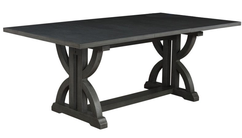 Mia 7-Pc Rustic Black Wood/Beige Linen Dining Table Set