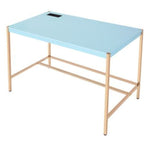 Midriaks Baby Blue Wood/Gold Metal Writing Desk with USB