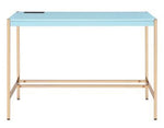 Midriaks Baby Blue Wood/Gold Metal Writing Desk with USB