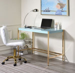 Midriaks Baby Blue Wood/Gold Metal Writing Desk with USB