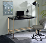 Midriaks Black Wood/Gold Metal Writing Desk with USB