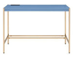 Midriaks Navy Blue Wood/Gold Metal Writing Desk with USB