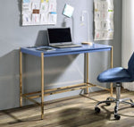 Midriaks Navy Blue Wood/Gold Metal Writing Desk with USB