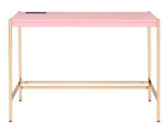 Midriaks Pink Blue Wood/Gold Metal Writing Desk with USB