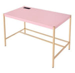 Midriaks Pink Blue Wood/Gold Metal Writing Desk with USB