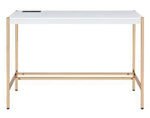 Midriaks White Wood/Gold Metal Writing Desk with USB