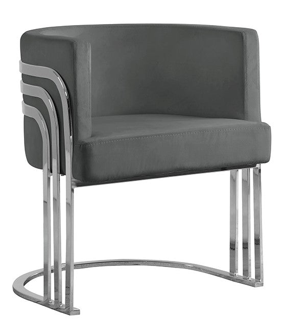 Mileva Gray Velvet Fabric/Silver Arm Chair
