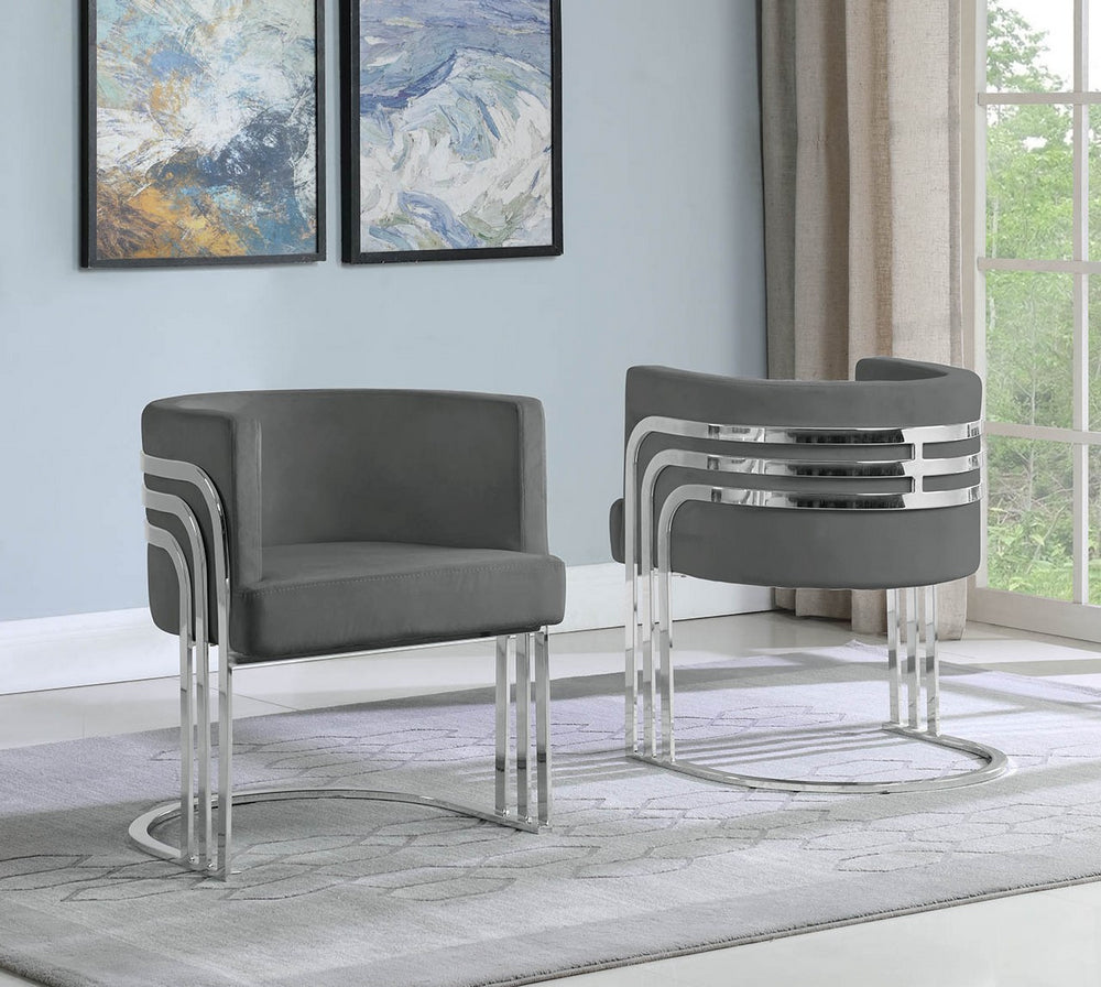 Mileva Gray Velvet Fabric/Silver Arm Chair