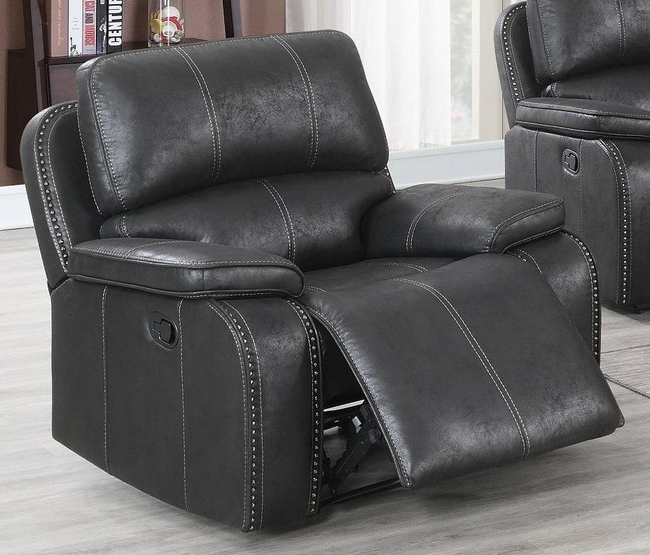 Minea Black Leather-Like Fabric Manual Recliner