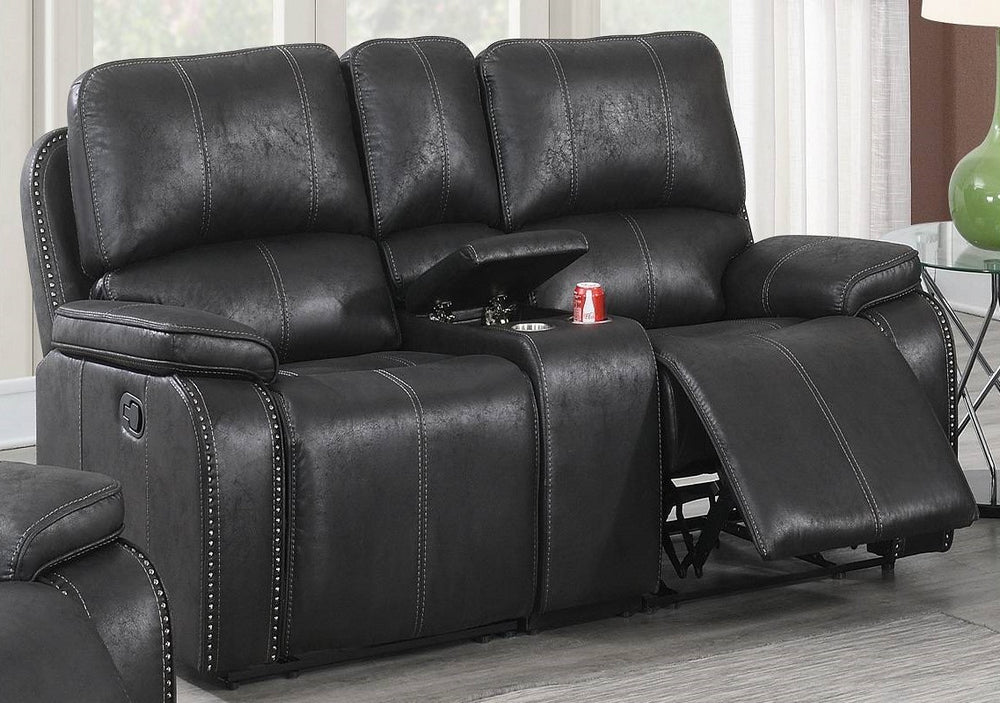 Minea Black Leather-Like Fabric Power Recliner Loveseat