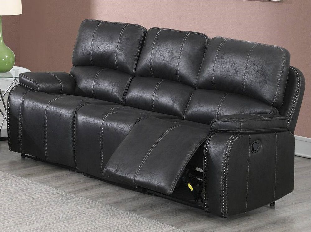 Minea Black Leather-Like Fabric Power Recliner Sofa