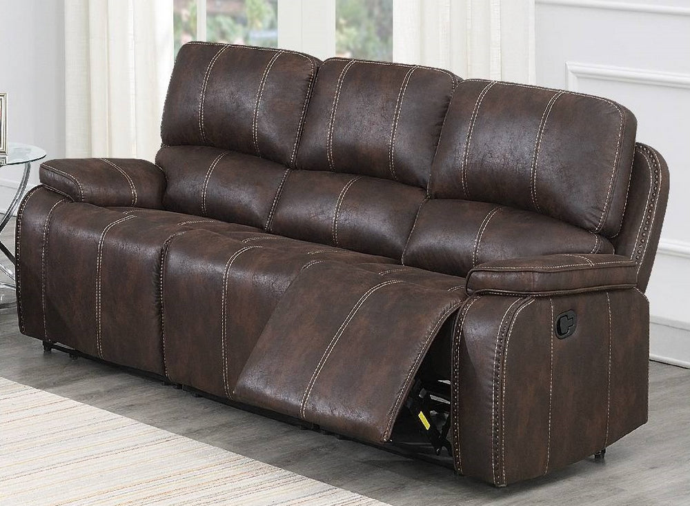 Minea Chocolate Leather-Like Fabric Manual Recliner Sofa