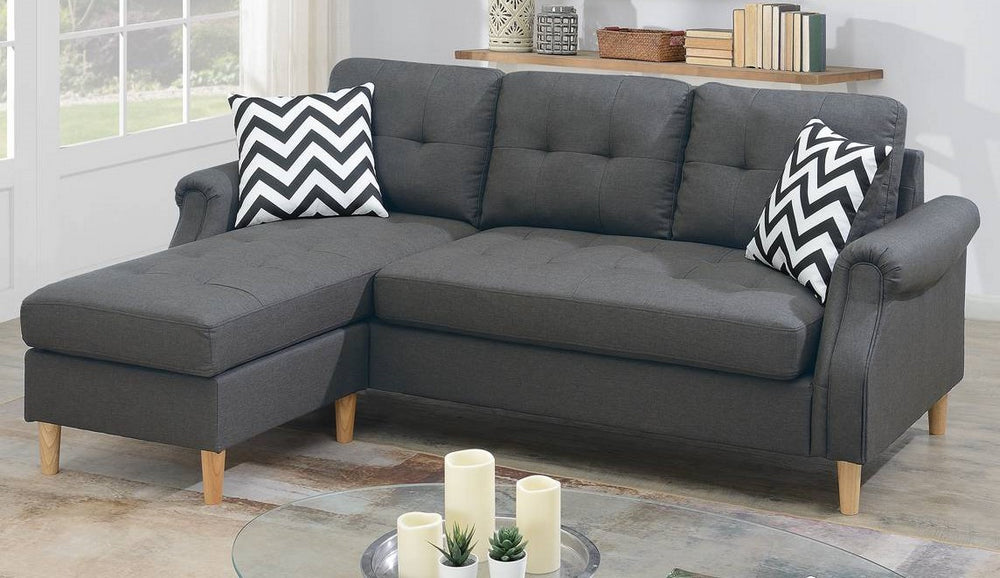 Minty 2-Pc Blue Grey Fabric Reversible Sectional Sofa