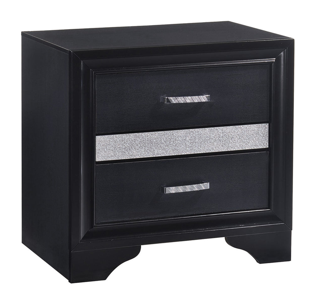 Miranda Black Wood 2-Drawer Nightstand