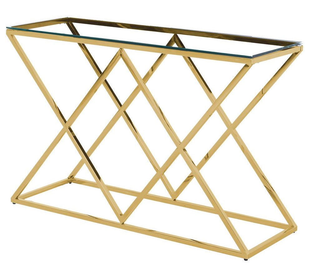 Mirka Clear Glass/Gold Metal Sofa Table