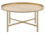 Mithea Oak Wood/Gold Metal Coffee Table with Tray Top