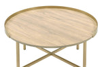 Mithea Oak Wood/Gold Metal Coffee Table with Tray Top